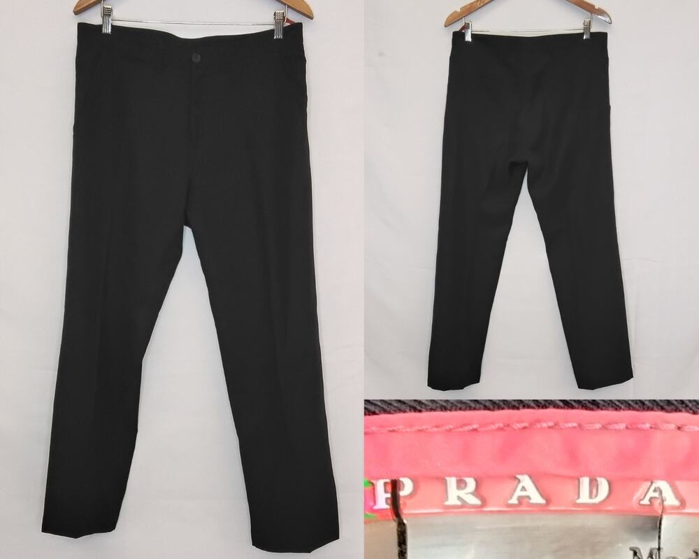 Prada Wool Twill Slacks Men's EU 48 (US 35) Black Flat Front Formal Dress #Z5751